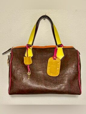 ETRO Paisley Multicolor Top Handle Boston Speedy Bag w/ Lock & Key + Luggage Tag